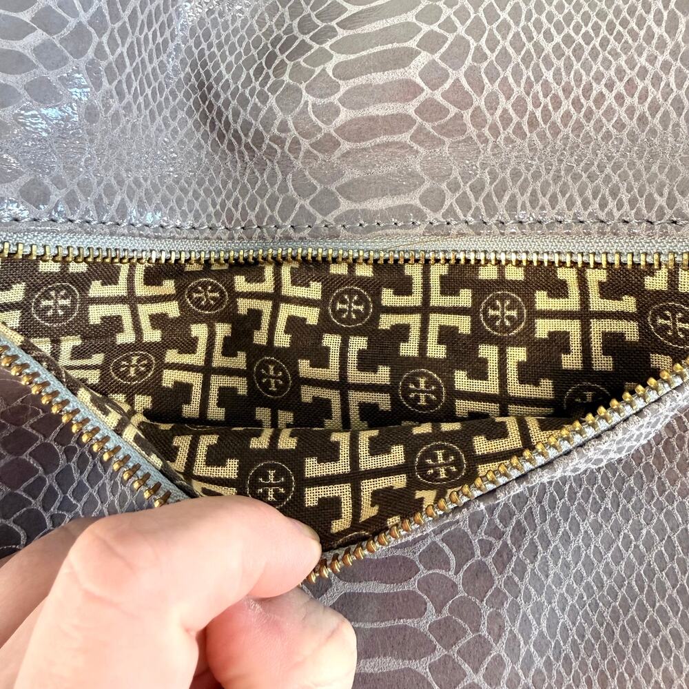 Tory Burch Python Print Leather Foldover Clutch C… - image 5